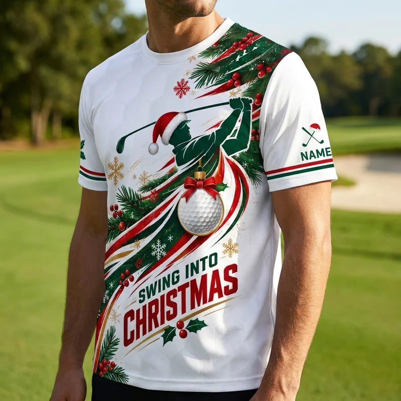 Swing Into Christmas Personalized Golf T-Shirt 2026