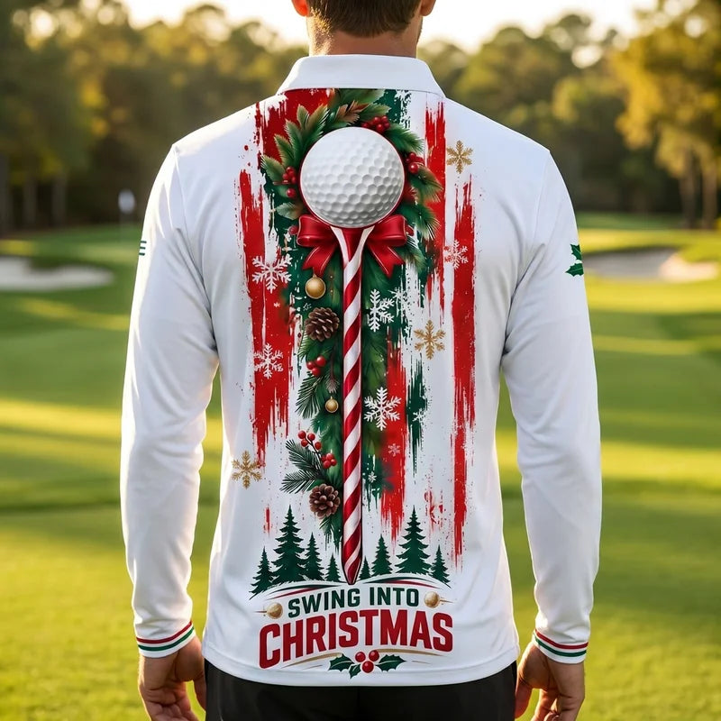 Swing Into Christmas Personalized Golf Zip Long Sleeve Shirt 2026