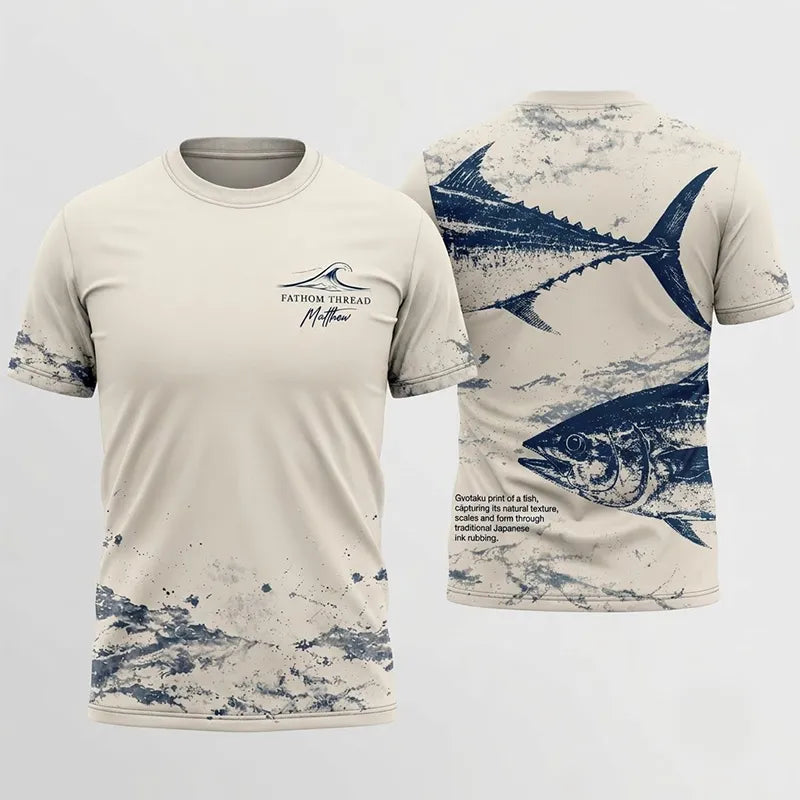 Personalized Fathom Thread Gyotaku Tuna Ocean Fishing T-Shirt