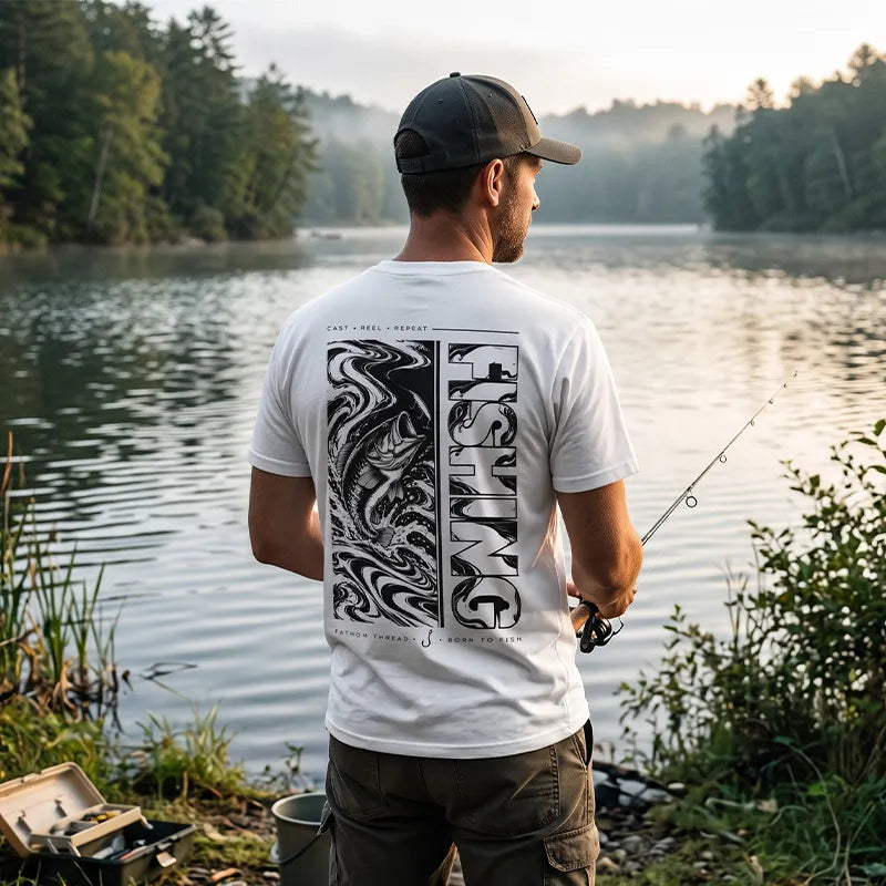Personalized Fishing Cast Reel Repeat Black T-Shirt