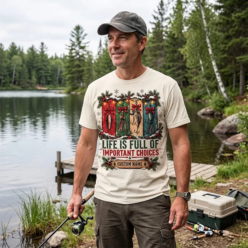 Funny Fishing Christmas Gift Boxes Personalized Name T-Shirt