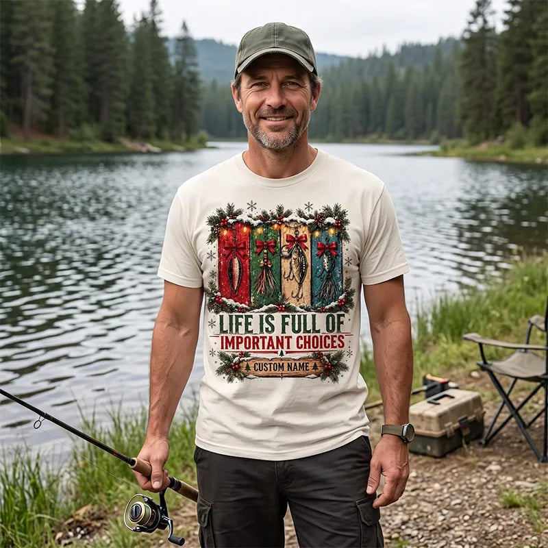 Funny Fishing Christmas Gift Boxes Personalized Name T-Shirt