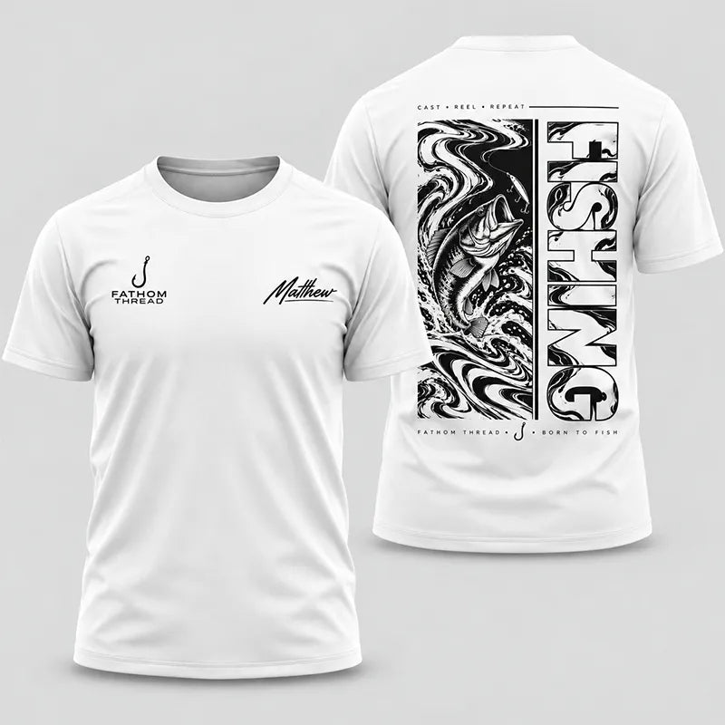 Personalized Fishing Cast Reel Repeat Black T-Shirt