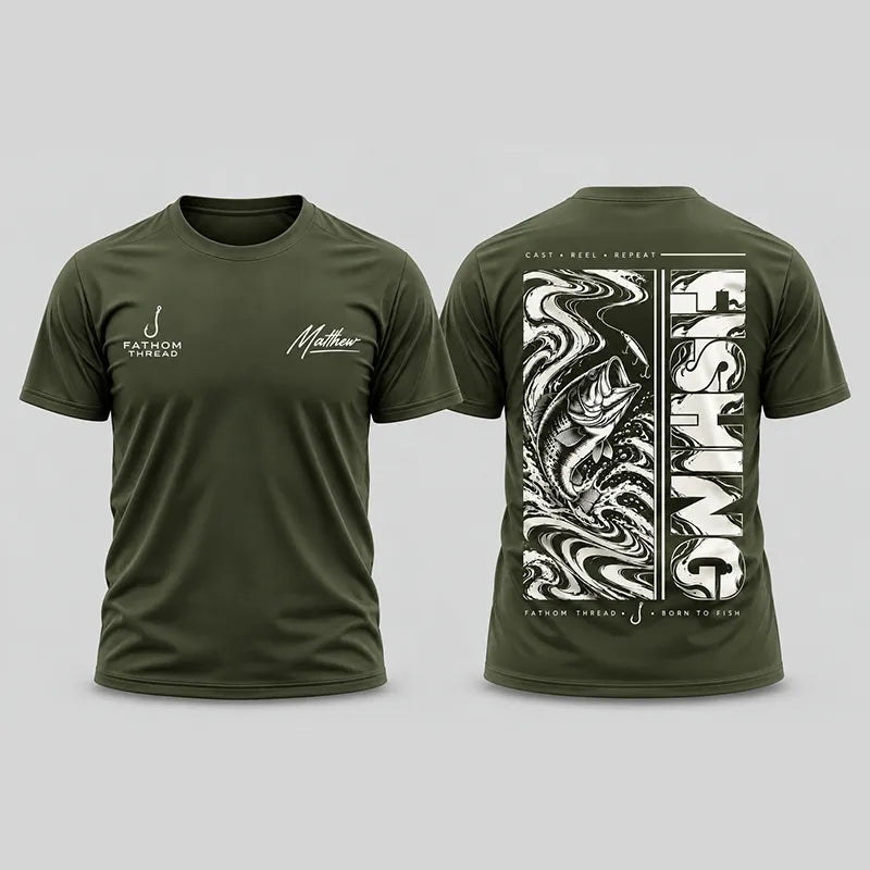 Personalized Fishing Cast Reel Repeat Black T-Shirt