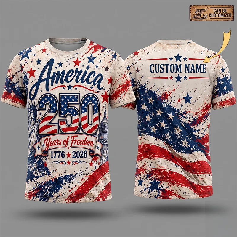 Personalized America 250 Years Of Freedom American Flag T-Shirt