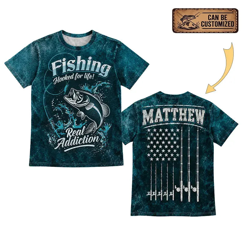 Personalized Hooked for Life Fishing T-Shirt