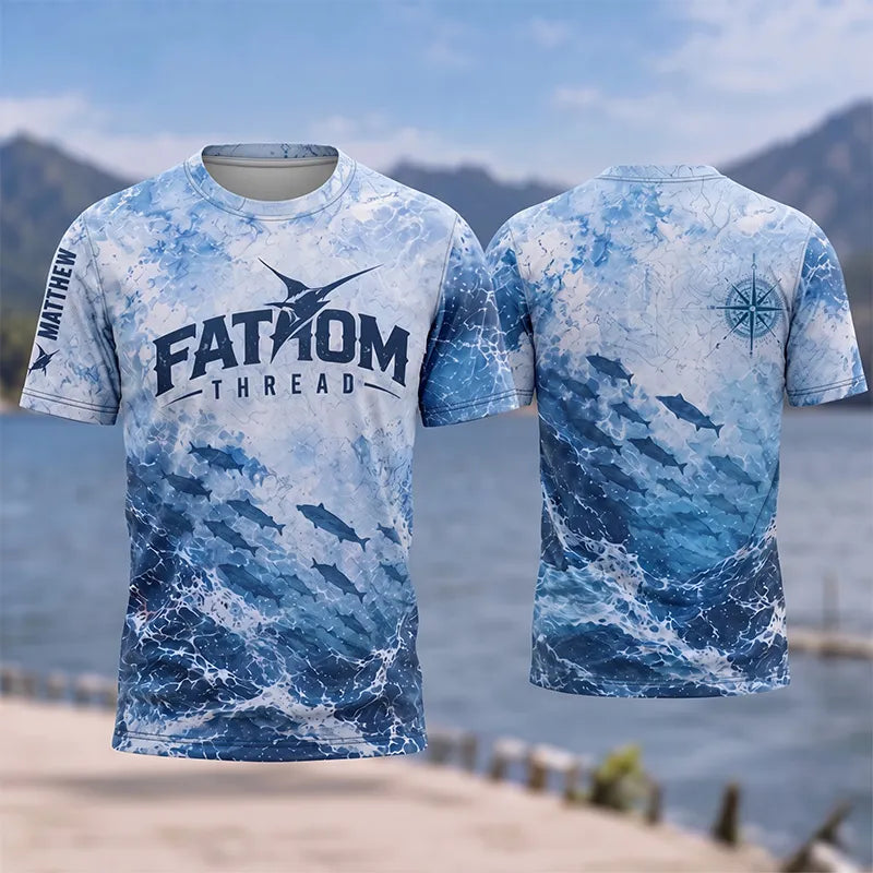 Ocean Waves Swordfish Personalized Fishing T-Shirt