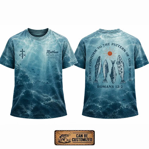 Personalized Romans 12:2 Christian Ocean Fishing T-Shirt