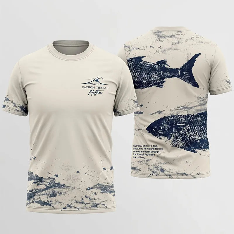 Fathom Thread Gyotaku Fishing Art Outdoor Sports T-Shirt