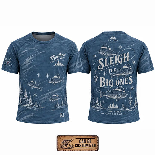 Personalized Sleigh the Big Ones Christmas Fishing T-Shirt