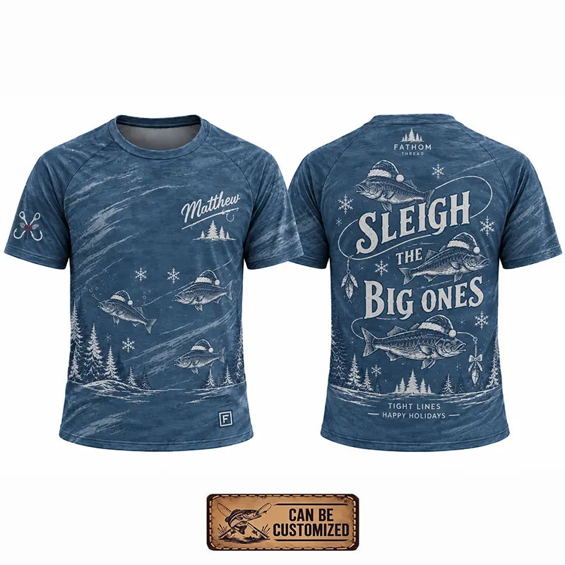 Personalized Sleigh the Big Ones Christmas Fishing T-Shirt