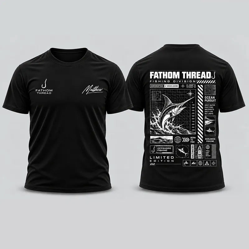 Swordfish Ocean Pursuit Fishing Technical Blueprint T-Shirt
