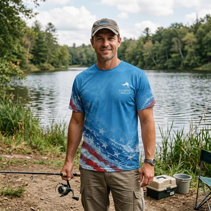 Custom One Nation Under Rod Patriotic Fishing Performance T-Shirt