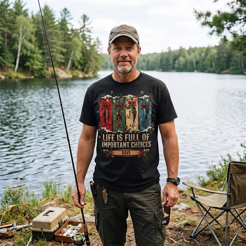 Funny Fishing Christmas Gift Boxes Personalized Name T-Shirt