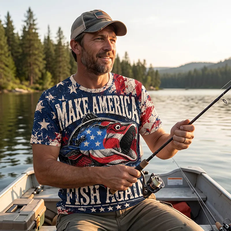 Personalized Make America Fish Again American Flag Fishing T-Shirt