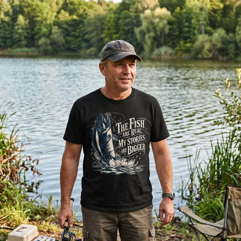 The Fish Are Real My Stories Are Bigger Fishing T-Shirt