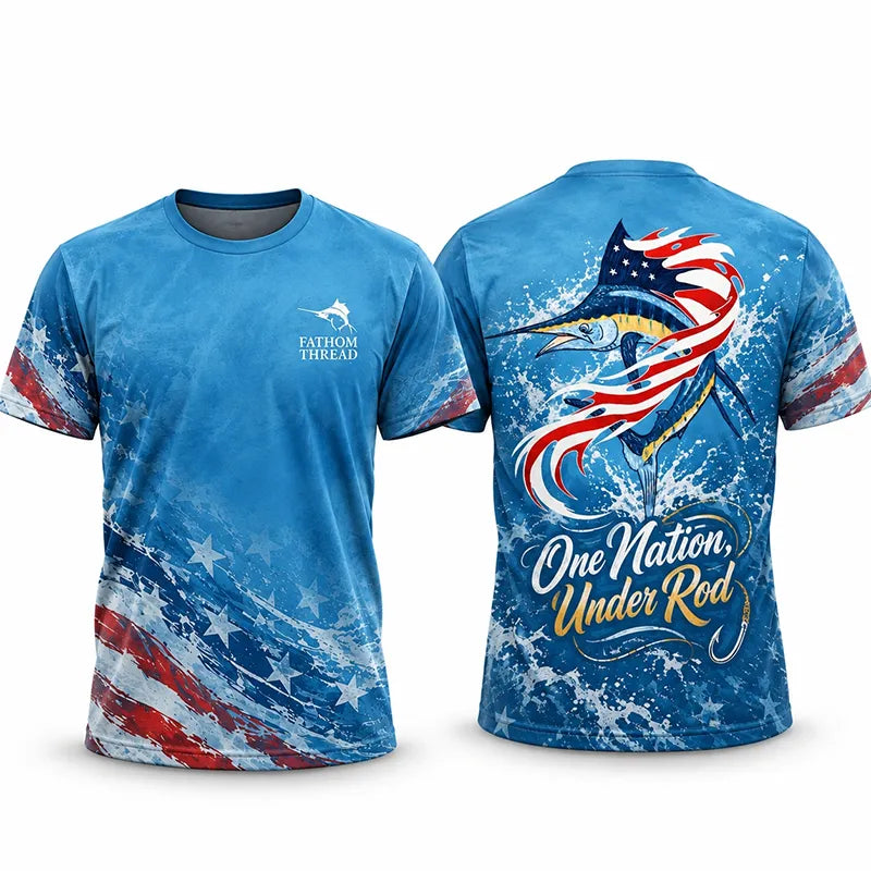 Custom One Nation Under Rod Patriotic Fishing Performance T-Shirt