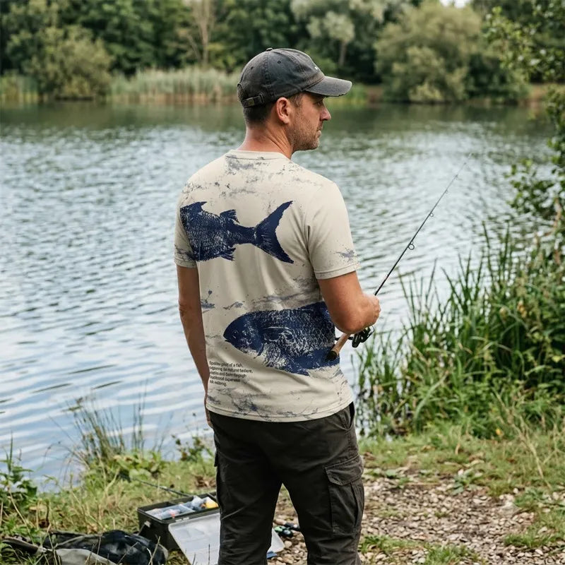 Fathom Thread Gyotaku Fishing Art Outdoor Sports T-Shirt