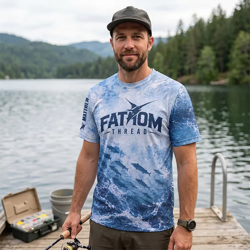 Ocean Waves Swordfish Personalized Fishing T-Shirt