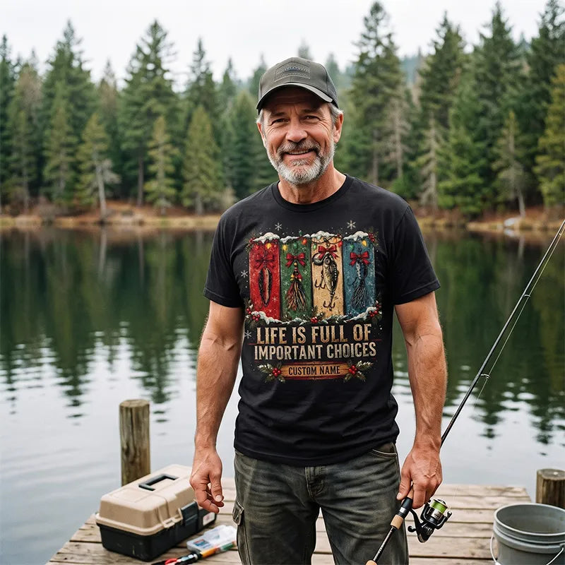 Funny Fishing Christmas Gift Boxes Personalized Name T-Shirt