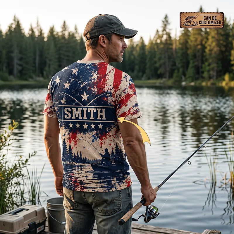 Personalized Make America Fish Again American Flag Fishing T-Shirt