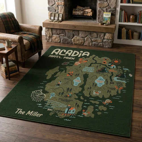 Personalized Acadia National Park Map Vintage Cabin Rug