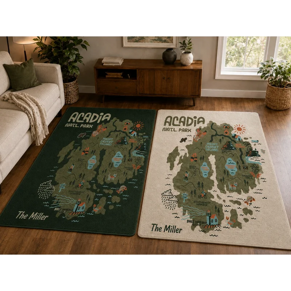 Personalized Acadia National Park Map Vintage Cabin Rug