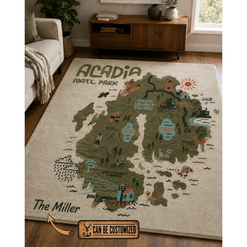 Personalized Acadia National Park Map Vintage Cabin Rug
