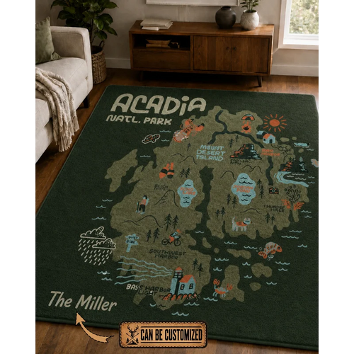 Personalized Acadia National Park Map Vintage Cabin Rug