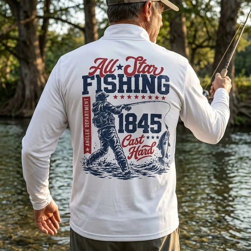 Personalized All-Star Fishing Vintage Zip Long Sleeve Shirt