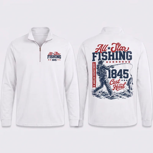 Personalized All-Star Fishing Vintage Zip Long Sleeve Shirt