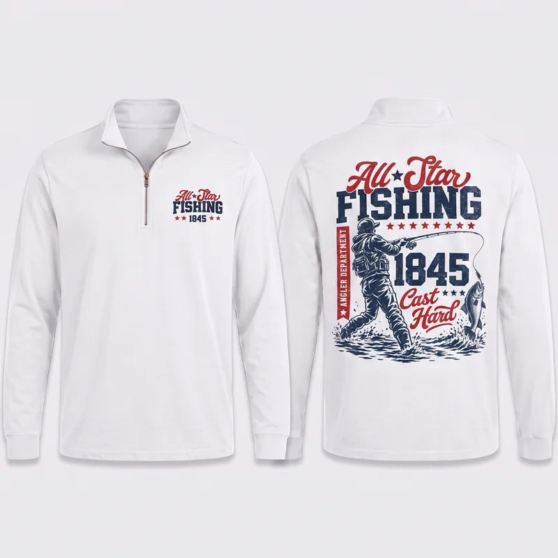 Personalized All-Star Fishing Vintage Zip Long Sleeve Shirt