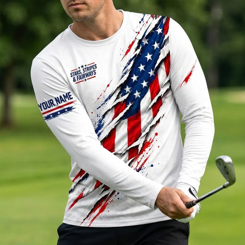 Personalized Stars Stripes & Fairways Golf Long Sleeve Shirt
