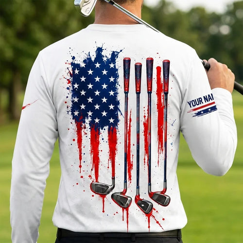 Personalized Stars Stripes & Fairways Golf Long Sleeve Shirt