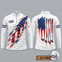 Personalized Stars Stripes & Fairways Golf Zip Long Sleeve Shirt