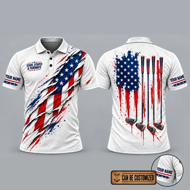 Personalized Stars Stripes & Fairways Golf Polo Shirt