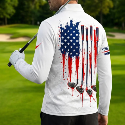 Personalized Stars Stripes & Fairways Golf Zip Long Sleeve Shirt