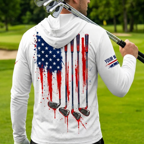 Personalized Stars Stripes & Fairways Golf Hooded Long Sleeve Shirt