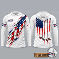 Personalized Stars Stripes & Fairways Golf Hooded Long Sleeve Shirt