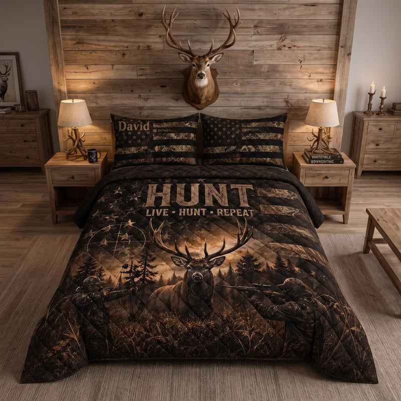 America Camo Hunt Live Hunt Repeat Quilted Bedding Set