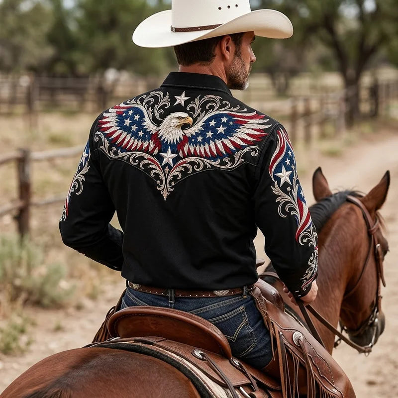Personalized Western Bald Eagle American Flag Cowboy Shirt