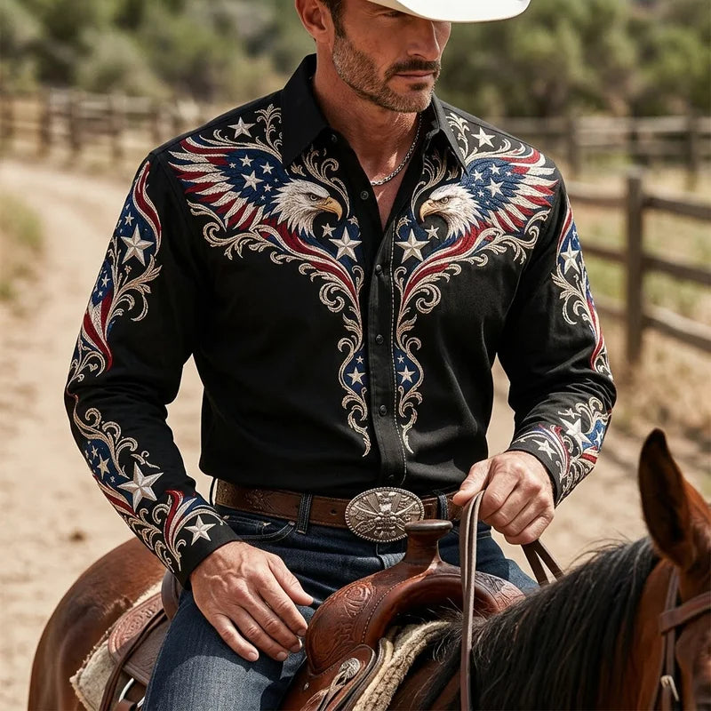 Personalized Western Bald Eagle American Flag Cowboy Shirt