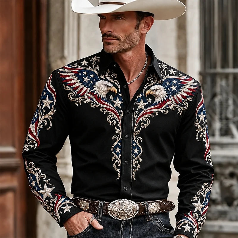 Personalized Western Bald Eagle American Flag Cowboy Shirt