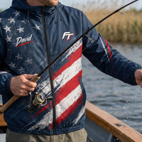 Personalized Born To Fish Proud To Be American Windbreaker Jacket