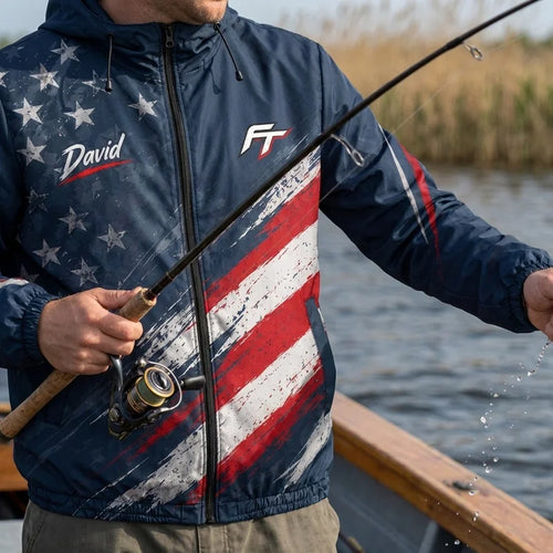 Personalized Born To Fish Proud To Be American Windbreaker Jacket