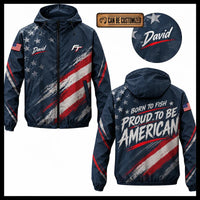 Personalized Born To Fish Proud To Be American Windbreaker Jacket