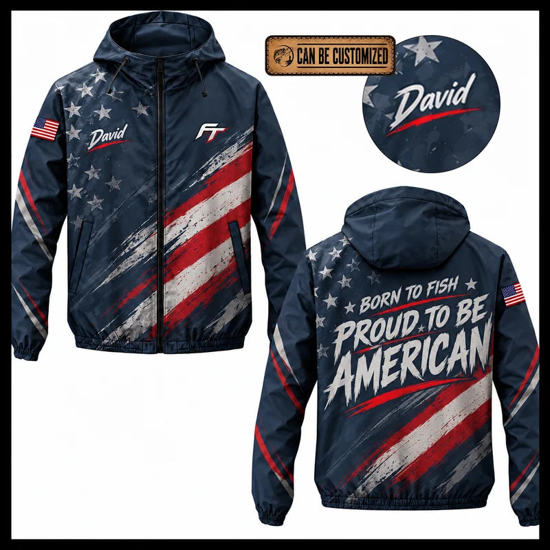 Personalized Born To Fish Proud To Be American Windbreaker Jacket