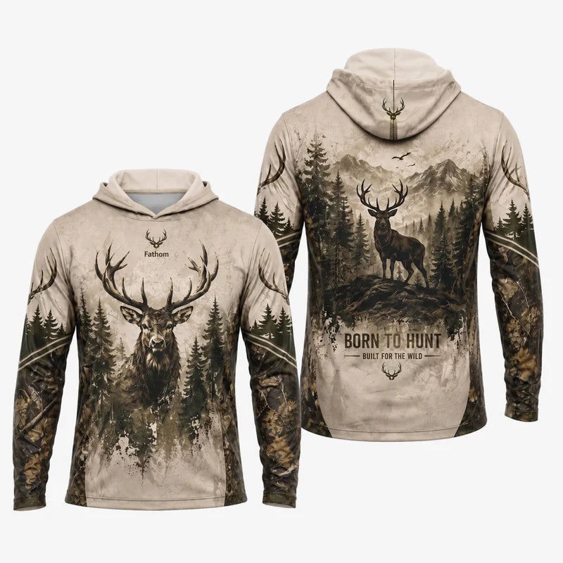 Born To Hunt Built For The Wild Deer Hunting Hooded Long Sleeve Shirt