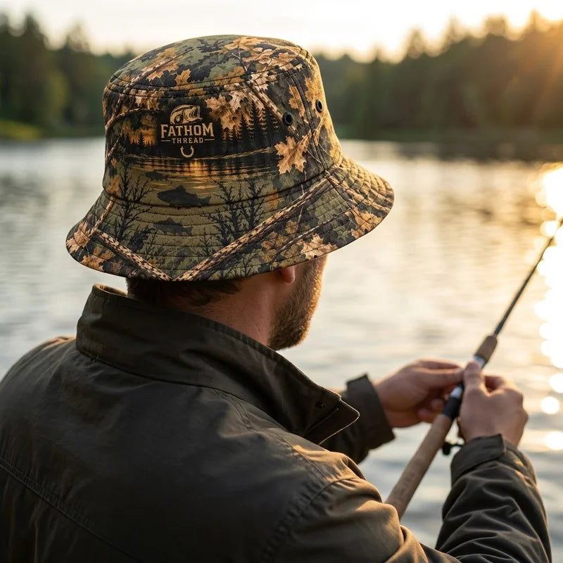Fathom Thread Outdoor Angler Custom Bass Camo Fishing Bucket Hat