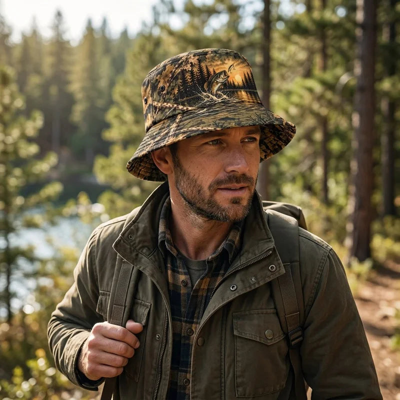 Fathom Thread Outdoor Angler Custom Bass Camo Fishing Bucket Hat